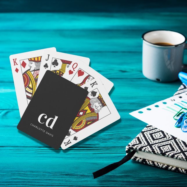 Black white monogram initials modern poker cards (Creator Uploaded)