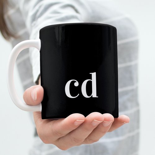 Black white monogram initials modern simple coffee mug