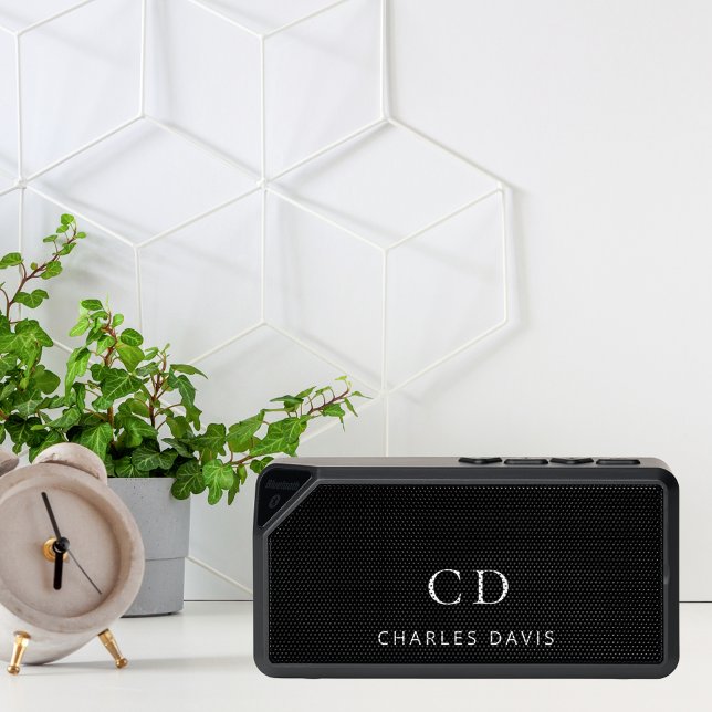 Black white monogram initials name bluetooth speaker (Creator Uploaded)