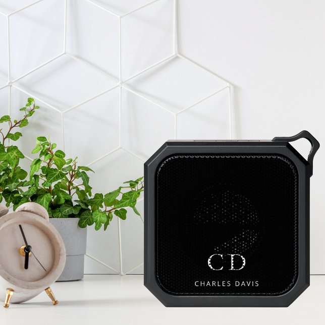 Black white monogram initials name bluetooth speaker (Creator Uploaded)