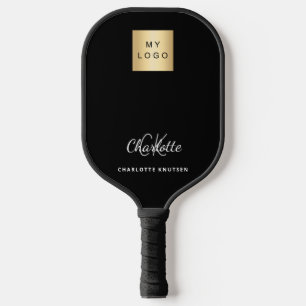 Black white monogram initials name business logo pickleball paddle