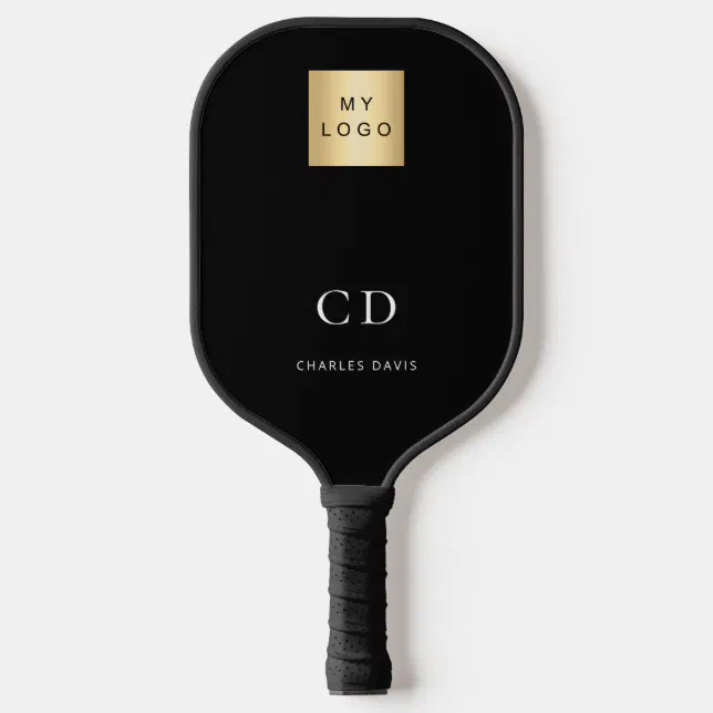 Monogram 6832 Black white monogram initials name business logo pickleball paddle | Zazzle