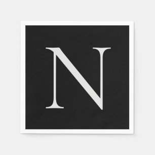 Black White Monogram Initials Name Customized  Napkins