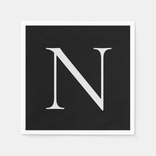 Black White Monogram Initials Name Customized  Napkins
