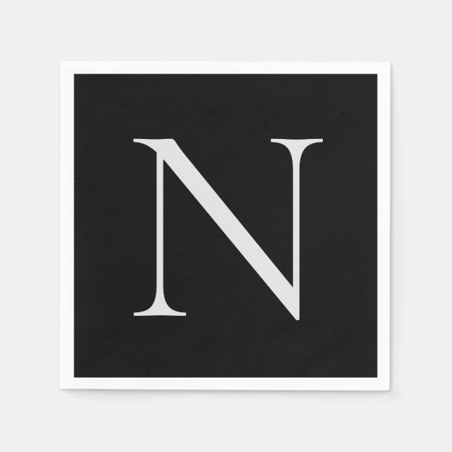 Black White Monogram Initials Name Customized  Napkins (Front)