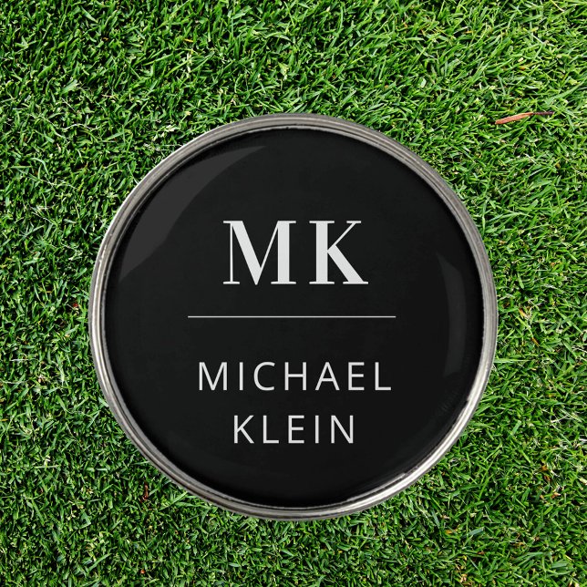 Black white monogram initials name golf ball marker (Creator Uploaded)