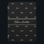 Black white monogram initials name  iPad pro cover<br><div class="desc">Stylish black with a white frame.  Personalize and add your monogram letters,  initials and name.  White colored letters.  The name is written with a modern hand lettered style script.  The monogram as a background pattern.</div>