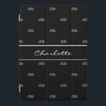 Black white monogram initials name  iPad pro cover<br><div class="desc">Stylish black with a white frame.  Personalize and add your monogram letters,  initials and name.  White colored letters.  The name is written with a modern hand lettered style script.  The monogram as a background pattern.</div>
