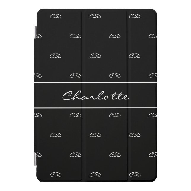 Black white monogram initials name  iPad pro cover (Front)