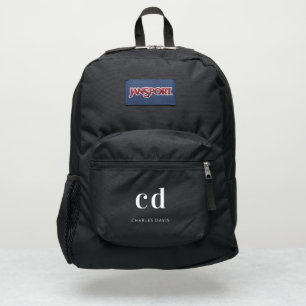 Black white monogram initials name JanSport backpack