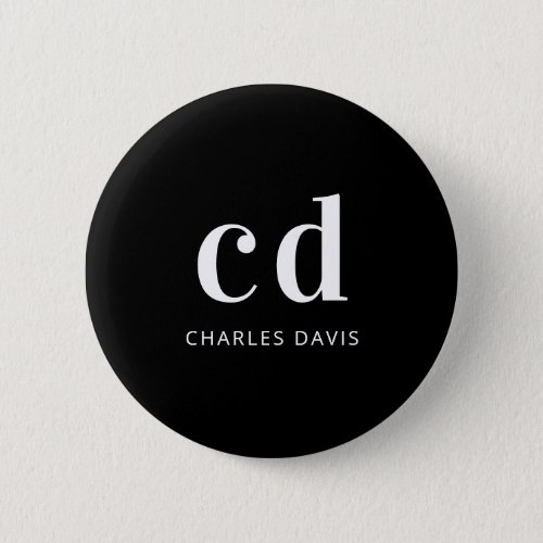 Black white monogram initials name minimalist button