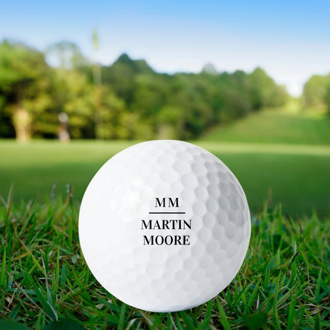 Black white monogram initials name minimalist  golf balls (Creator Uploaded)