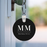 Black white monogram initials name minimalist  keychain<br><div class="desc">Black background and white text. Personalize and add your monogram initials and name.  For both him and her.</div>