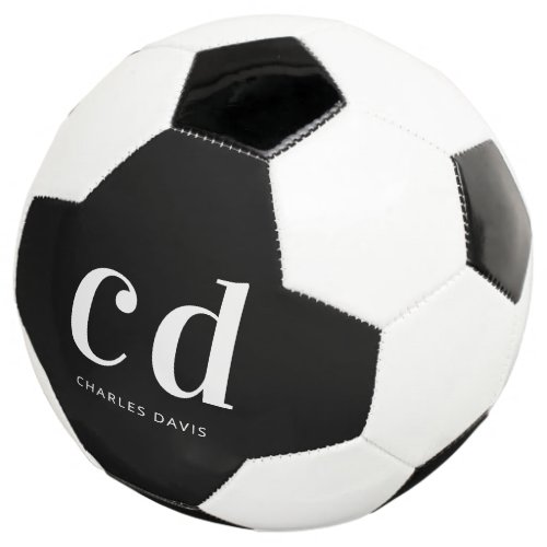 Black white monogram initials name minimalist soccer ball