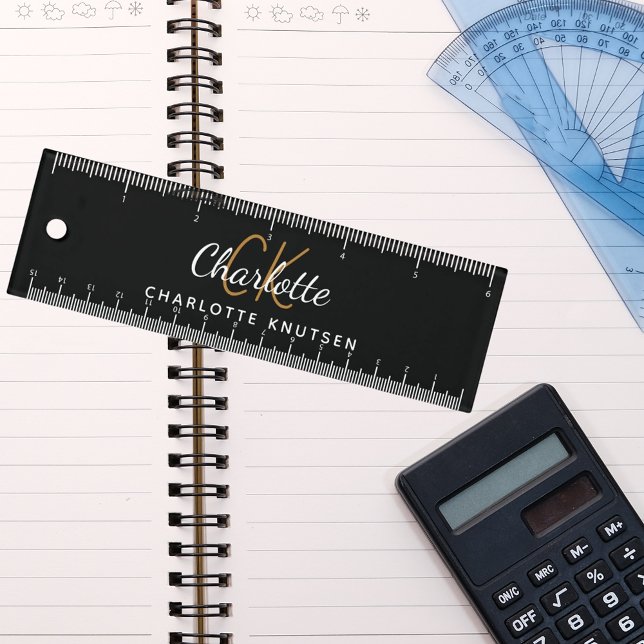 Black white monogram initials name ruler (Creator Uploaded)