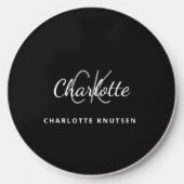 Black white monogram initials name wireless charger (Front)