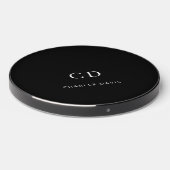 Black white monogram initials name wireless charger  (Front 2)