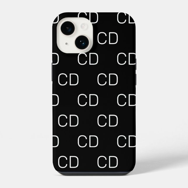 Black white monogram initials pattern iphone case (Back)