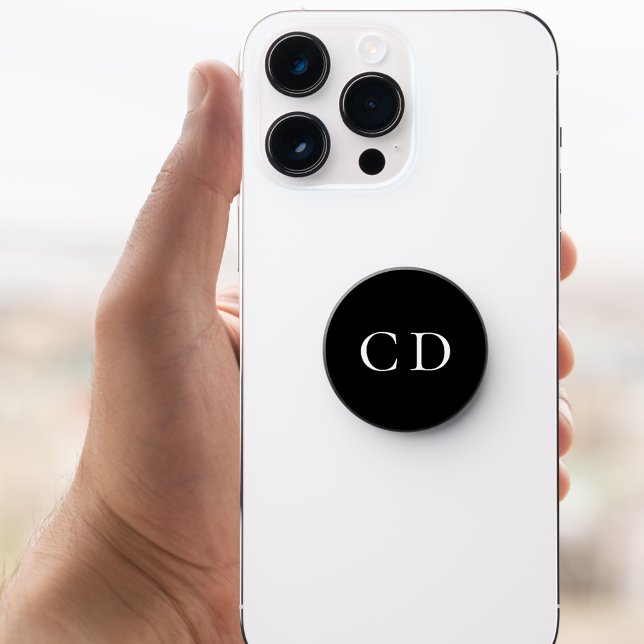 Black white monogram initials PopSocket (Creator Uploaded)