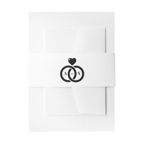 Black White Monogram Initials Ring Wedding   Invitation Belly Band