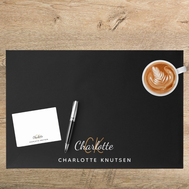 Black white monogram initials script paper pad (Creator Uploaded)