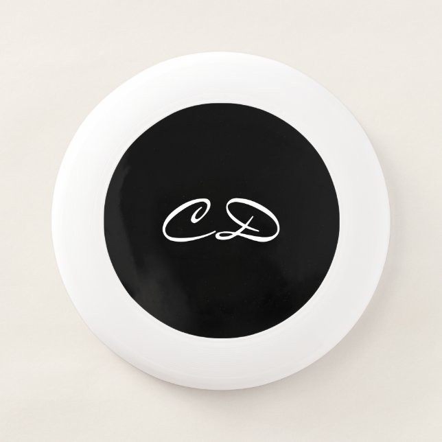 Black white monogram initials script Wham-O frisbee (Front)
