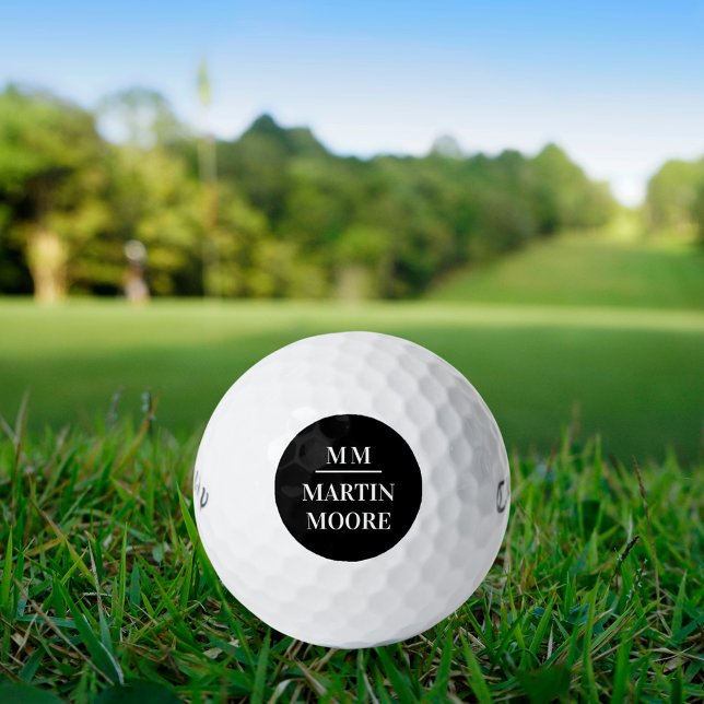 Black white monogram initials simple name golf balls (Creator Uploaded)