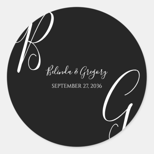 Black  White Monogram Initials Wedding Classic Round Sticker