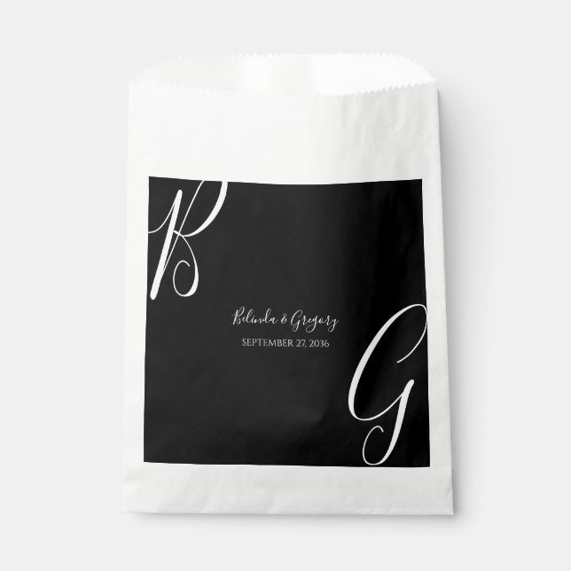 Black & White Monogram Initials Wedding Favor Bag (Front)