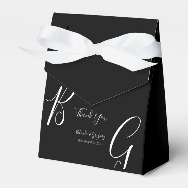 Black & White Monogram Initials Wedding  Favor Boxes (Front Side)