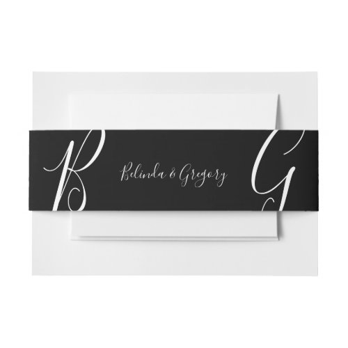 Black  White Monogram Initials Wedding  Invitation Belly Band