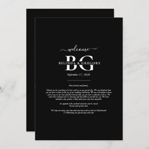 Black White Monogram Initials Wedding  Itinerary Program