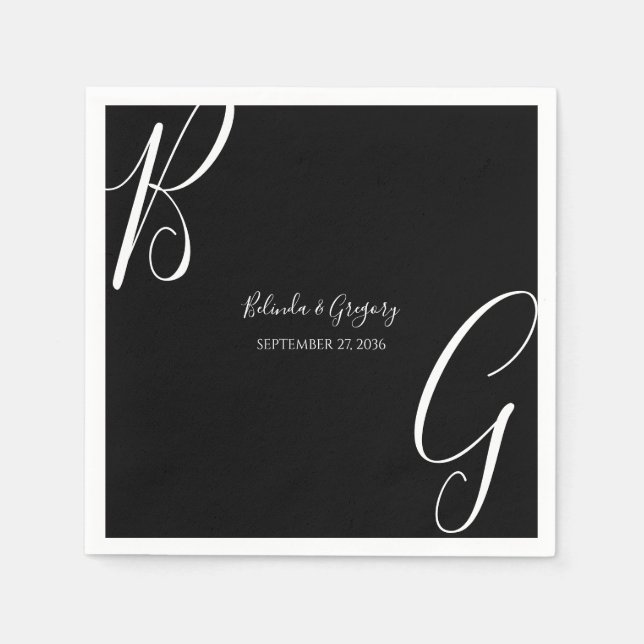 Black & White Monogram Initials Wedding  Napkins (Front)
