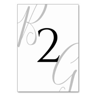 Black & White Monogram Initials Wedding Table Number