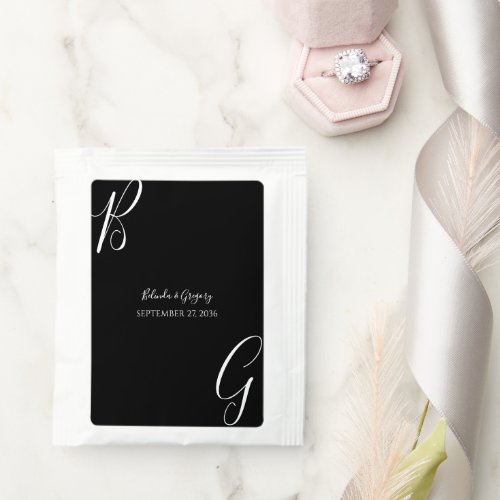 Black  White Monogram Initials Wedding   Tea Bag Drink Mix