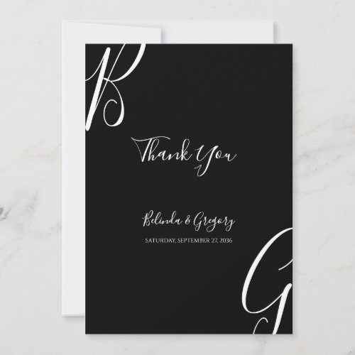 Black  White Monogram Initials Wedding Thank You Card