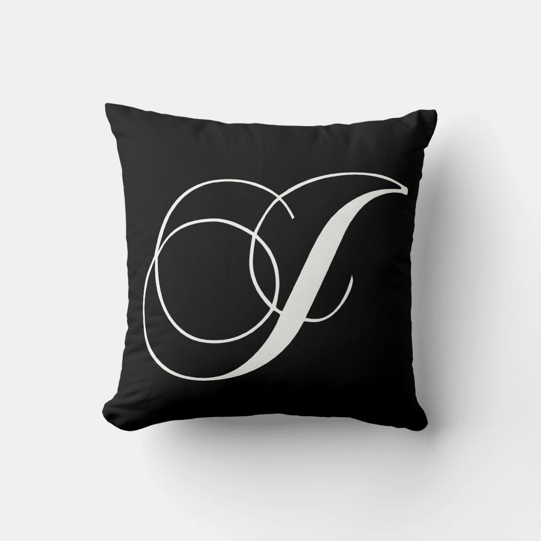 Black White Monogram J Designer Monogrammed Pillow Zazzle