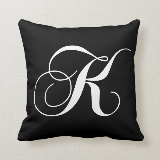 Black White Monogram K Designer Monogrammed Pillow