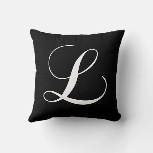 Black White Monogram L Designer Monogrammed Pillow Zazzle