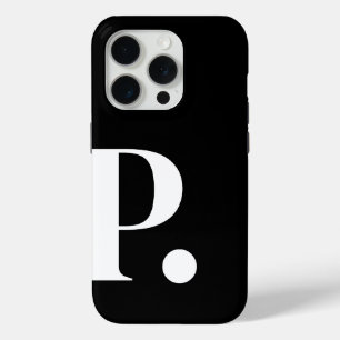 Black White Monogram Letter Basic Color Minimalist iPhone 15 Pro Case