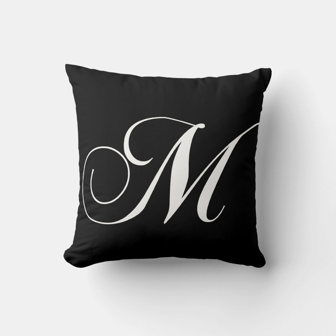 Black White Monogram M Designer Monogrammed Pillow Zazzle