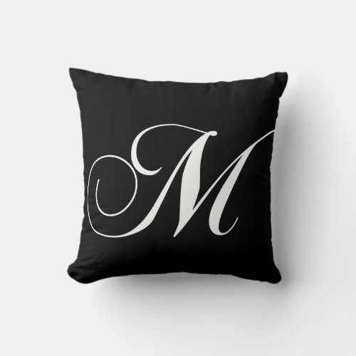 Black White Monogram M Designer Monogrammed Pillow