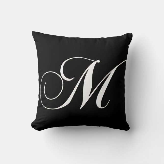 Black White Monogram M Designer Monogrammed Pillow (Front)