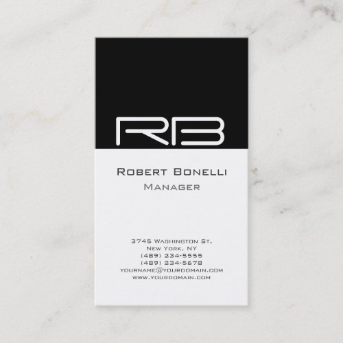 Black White Monogram Manager Business Card