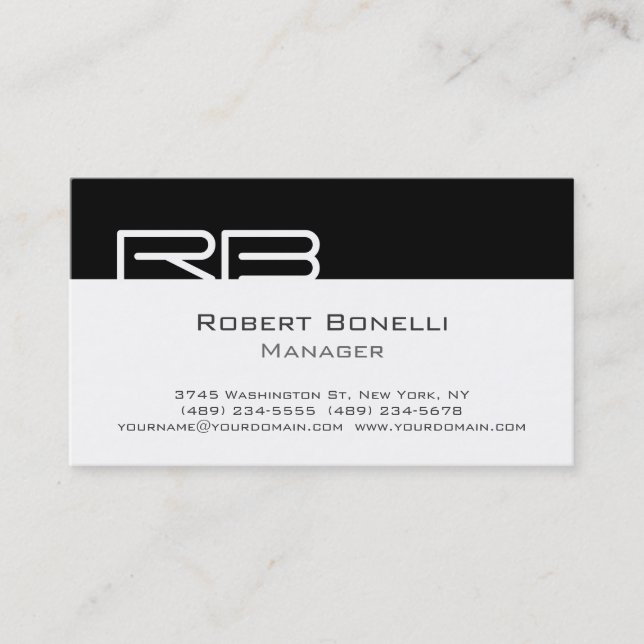 Black White Monogram Manager Business Card (Front)