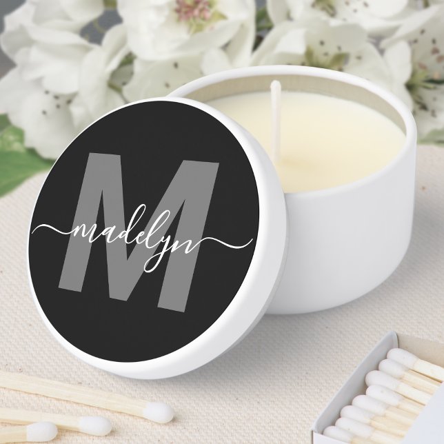 Black White Monogram Mini Candle Favors (Black White Modern Name Monogram Mini Candle Favors)
