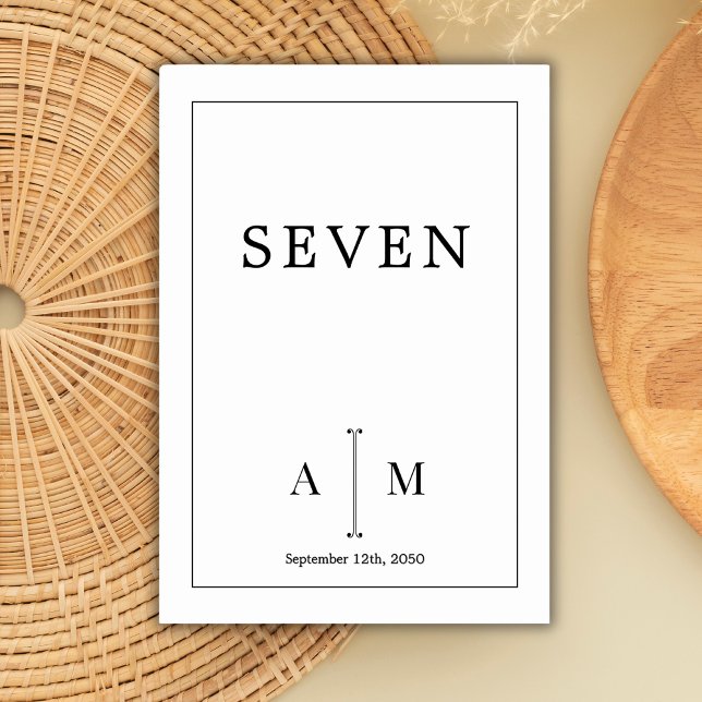 Black White Monogram Minimal Wedding Border Table Number (Creator Uploaded)