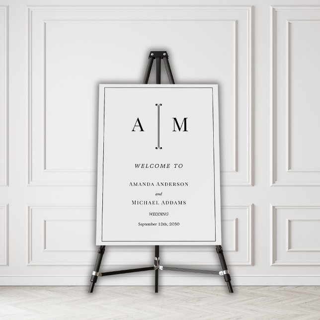 Black White Monogram Minimal Wedding Welcome Sing Foam Board (Creator Uploaded)