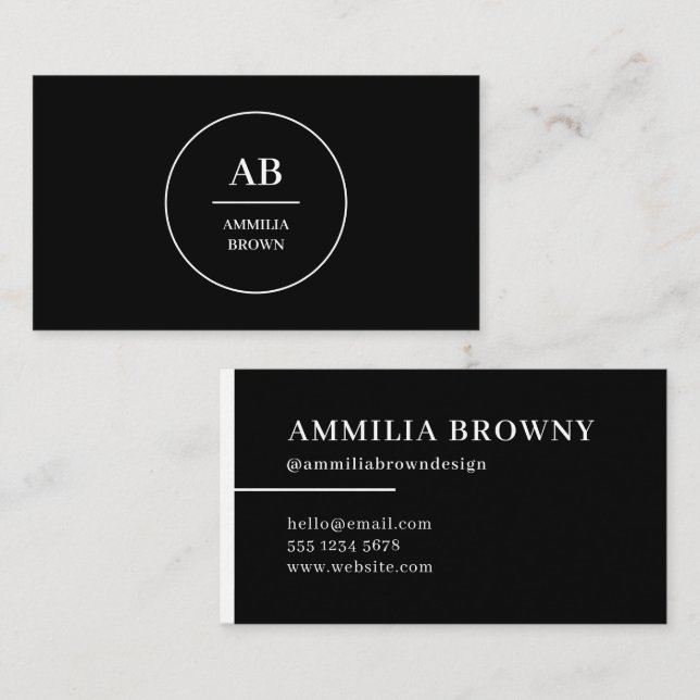 Black & White Monogram | Minimalist Modern  Business Card (Front/Back)