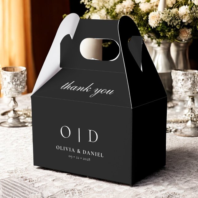 Black White Monogram Minimalist Modern Wedding Favor Boxes (Creator Uploaded)